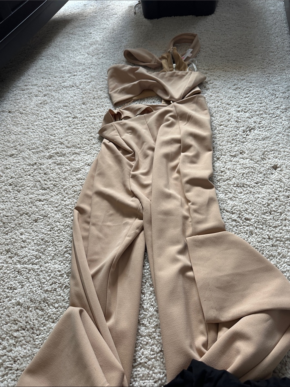 Women's Beige Wide-Leg Jumpsuit cut out middle size small
